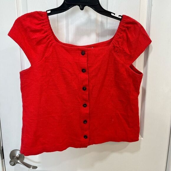 Madewell Texture & Thread Red Button Down Short Sleeve - Picture 6 of 8